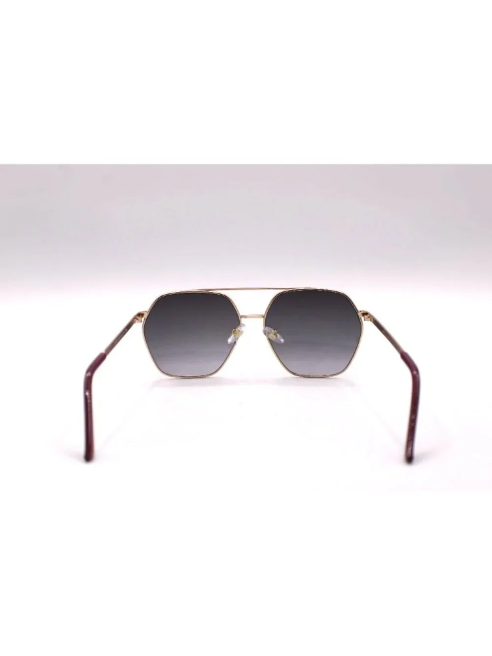 Foster Grant Sunglasses Gold Red Hexagon Frames Dark Gray Lenses Soft Case Vtg